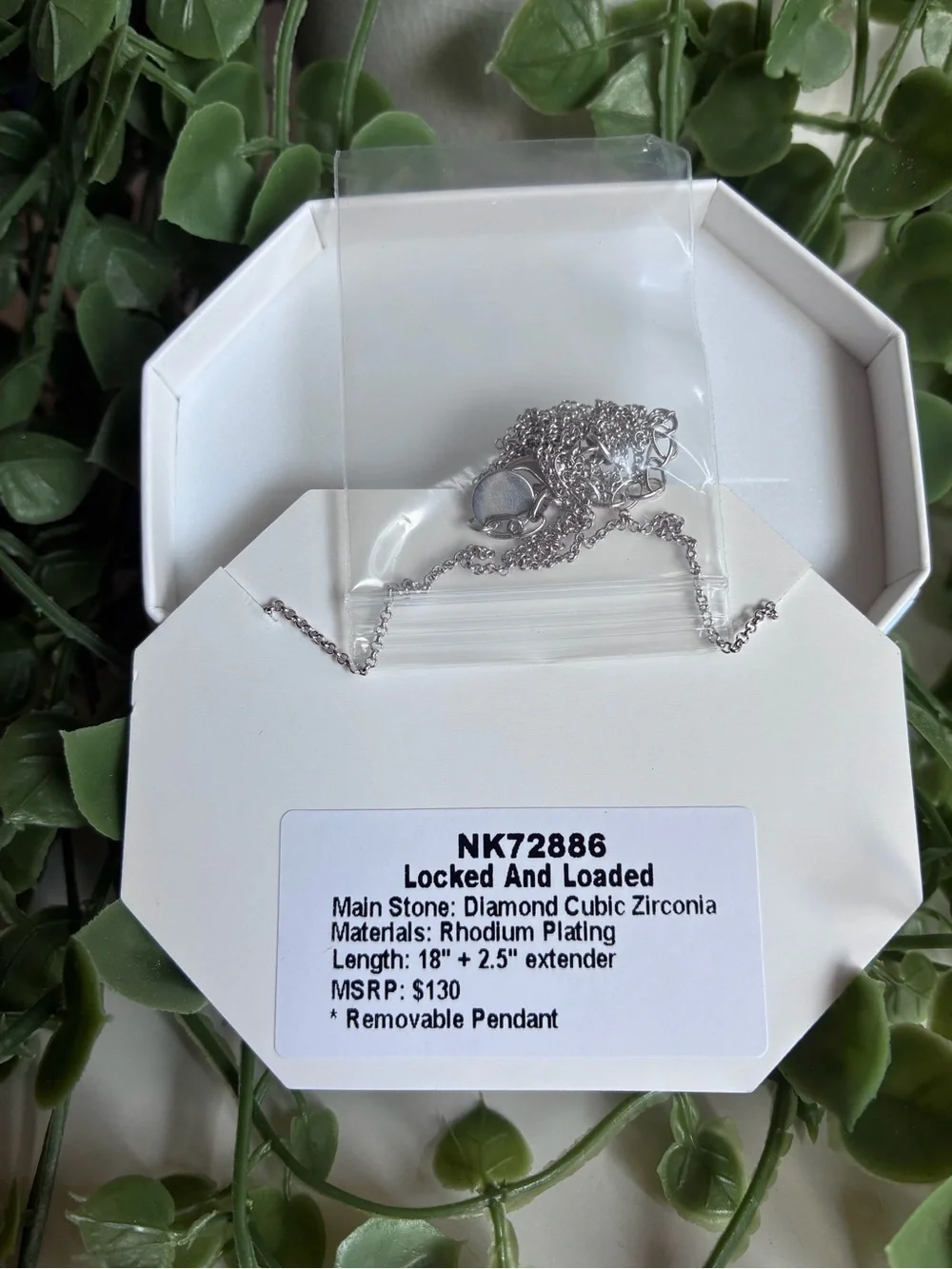 NWT Bomb Party Locked And Loaded Diamond CZ Rhodium Necklace